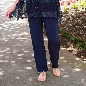 Chico's Wide Leg Flowy Stretchy Pull On Relaxed Pants Dark Blue Women 1 Medium